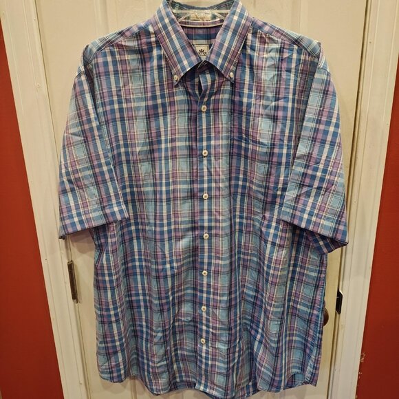 Peter Millar Other - Peter Millar Shirt Mens XL Blue Purple Plaid Button Down Short Sleeve Cotton
